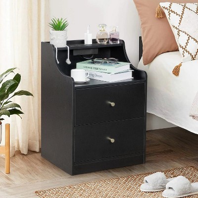 KTMBDW Nightstand with Charging Station, Bedside Table with2 Drawers, Bedside Table with USB Ports and Outlets, Night Stand for Bedroom