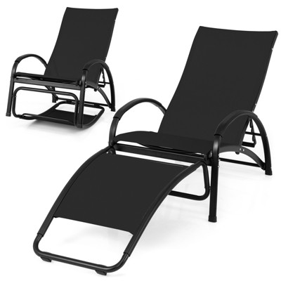 Tangkula Rocking Chair Outdoor 2-in-1 Convertible Lounge Chair with 4-Level Adjustable Backrest Heavy-Duty Aluminum Frame Patio Sun Lounger Rocker