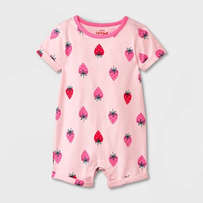 Image of Baby Girls' Strawberry Short Sleeve Romper - Cat & Jack™ Pink 0-3M