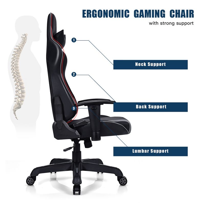 Costway Massage Gaming Chair Racing Office Computer Recliner with Lumbar Support, 5 of 10
