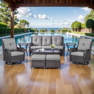 Belord 8PCS Wicker Patio Furniture Set, Outdoor Conversation Set with 2 Swivel Rocker Chairs, 1 Patio Couch, 1 Coffee Table, 2 Ottomans, 2 Side Table - 1 of 4