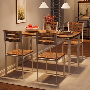 Dining Table Set for 4,5 Piece Industrial Dining Table and Chairs Set,Space-Saving Kitchen Table Set with Metal Frame and Wooden Top for Dining Room - 1 of 4