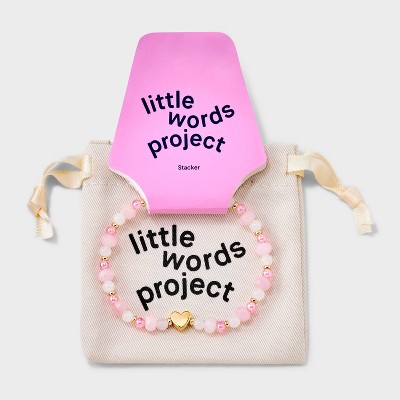 Little Words Project Heart Stacker Beaded Bracelet - Light Rose Quartz