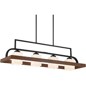 Possini Euro Design Spearhead Black Wood Linear Pendant Chandelier 42" Wide Modern White Glass 4-Light Dining Room Kitchen Island - 1 of 4