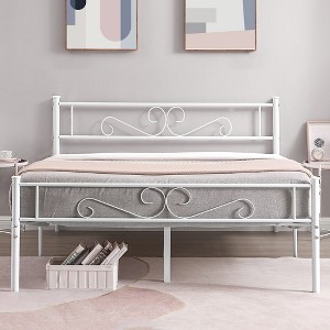 VECELO Metal Platform Bed Frame Simple Mattress Foundation with Vintage Headboard & Footboard - 1 of 4