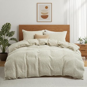 Peace Nest Floral Jacquard Cotton Linen Blend Duvet Cover Set, 3 Piece Bedding Set with Pillow Shams - 1 of 4