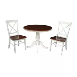 36" Round Extension Dining Table with 2 X-Back Chairs Antiqued Almond/Espresso - International Concepts