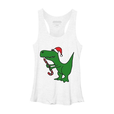 Women's Design By Humans Funny Christmas Green T-rex Dinosaur By SmileToday Racerback Tank Top
