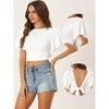 INSPIRE CHIC Women's Backless Cropped Flared Short Sleeve Blouse Tie Back Top - 2 of 4