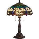 Robert Louis Tiffany Traditional Table Lamp 24" High Bronze Tree Motif Dragonfly Art Glass Shade for Living Room Family Bedroom Bedside