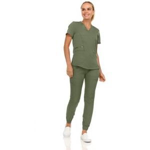 MediChic Scrubs for Women's V-Neck Scrub Set with Six Pocket Cargo Jogger Pants with 4-Way Stretch - 1 of 4