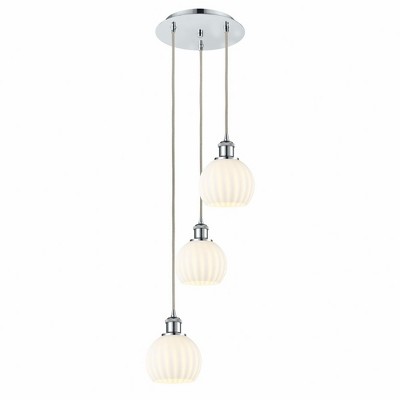 White Venetian - 3 Light Cord Hung Multi Pendant In Modern Style-12.25 Inches Tall and 12.5 Inches Wide