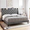 Upholstered Platform Bed w/ Charging Station, Wingback Headboard & Storage Shelf, Linen Fabric, Light Gray (Full/Queen/King) - 2 of 4