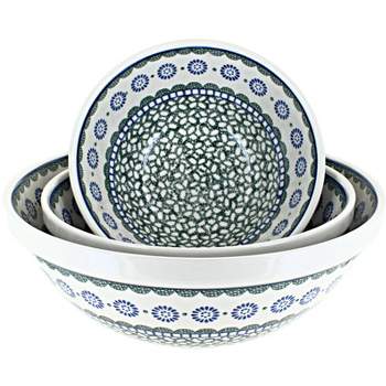 Blue Rose Polish Pottery 1400 Ceramika 3 Piece Serving Bowl Set