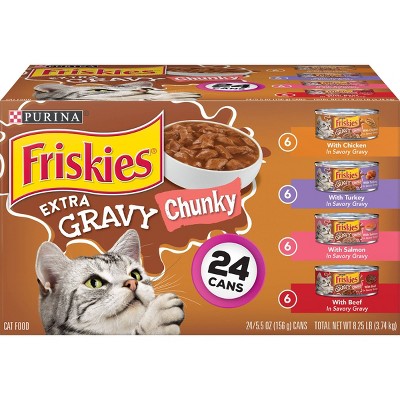 Purina Friskies Extra Gravy Chunky Chicken, Turkey, Salmon & Beef Wet Cat Food - 5.5oz/24ct Variety Pack