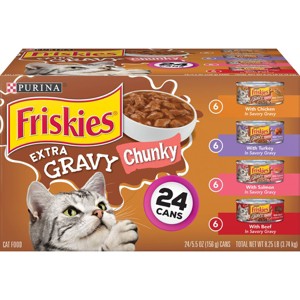Purina Friskies Extra Gravy Chunky Chicken, Turkey, Salmon & Beef Wet Cat Food - 5.5oz/24ct Variety Pack - 1 of 4