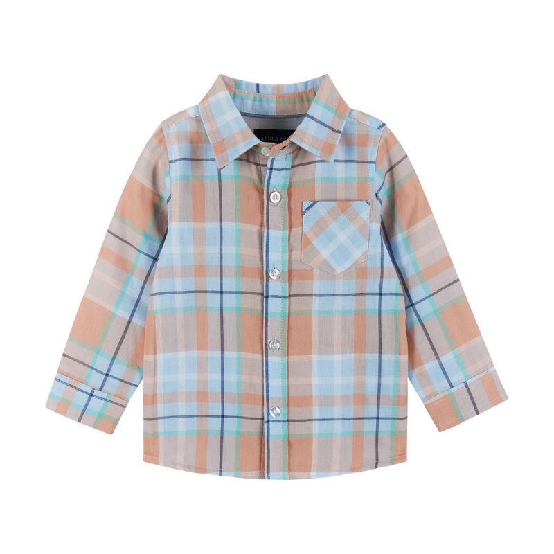 Andy & Evan  Infant  Orange and Blue Plaid Buttondown and Pants Set, 3 of 5