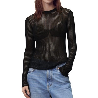 Women See Through Tops Long Sleeve Crew Neck Summer Sheer Blouse Sexy Shirt Party Club Night