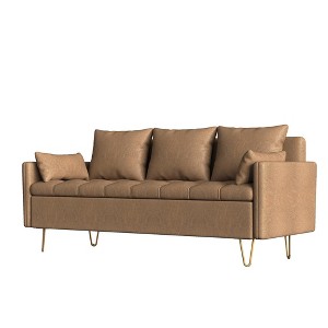 Modern 3-Seater Faux Leather Sofa with Lift-Up Chaise & Hidden Storage – Adjustable Height Lounge Couch with 5 Decorative Pillows, Brown - 1 of 4