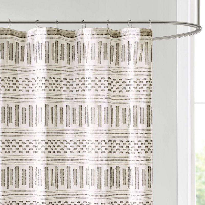 72&#34;x72&#34; Rhea Cotton Jacquard Shower Curtain Ivory/Charcoal - Ink+Ivy, 2 of 7