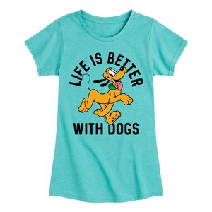 Girls' - Disney - Pluto Life Is Better With Dogs Fitted Short Sleeve Graphic T-Shirt - 1 of 4