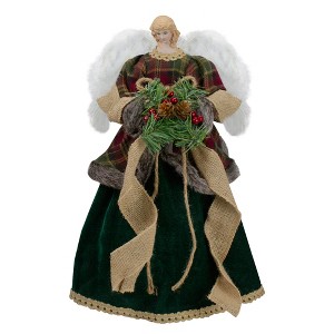 Northlight 18" Red and Green Angel in a Dress Christmas Tree Topper Accented with Holly Berries - Unlit - 1 of 4