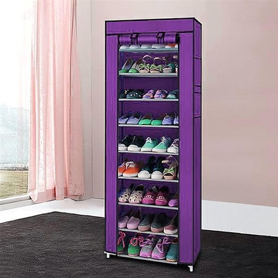 Coucheta 9-Tier Shoe Tower - Space Saving Organizer with Dustproof Cover, Holds 30+ Pairs, Purple