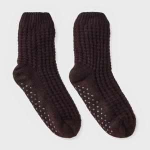 Women's Waffle Sweater Knit Reading Crew Socks with Faux Shearling Lining and Grippers - Auden™ 4-10 - 1 of 4