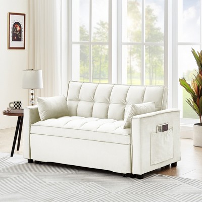 LOVMOR Sleeper Sofa Couch w/Pull Out Bed, 55" Modern Velvet Convertible Sleeper Sofa Bed, Small Love seat Sofa Bed w/Pillows & Side Pockets