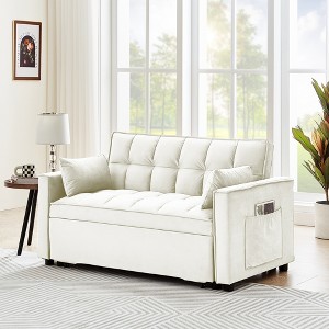 LOVMOR Sleeper Sofa Couch w/Pull Out Bed, 55" Modern Velvet Convertible Sleeper Sofa Bed, Small Love seat Sofa Bed w/Pillows & Side Pockets - 1 of 4