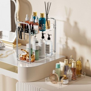 Hachikiko 3 Tier Acrylic Rolling Storage Cart - Clear Bathroom Organizer with 4 Extension Poles,Transparent Utility Cart with Wheels - 1 of 4