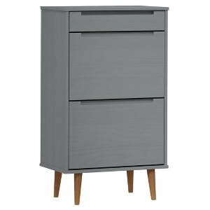 CLIHOME Shoe Cabinet With 2 Flip Drawers, Wooden Shoe Organizer with Adjustable Shelf, Narrow Shoe Rack - 1 of 4