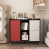 Sideboard Buffet Cabinet, Black Storage Cabinet with Red Doors , 2 Drawers with unique panel styling and 2 Open Storage Compartment - 3 of 4