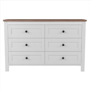 SEVOBAL Dressers Retro Farmhouse Style Wooden Dresser with 6 Drawers for Stylish Bedroom Storage and Organization, White, 15.7"*52.6"*31.5" - 1 of 4