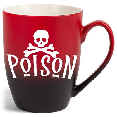 Elanze Designs Poison Skull Two Toned Ombre Matte Red and Black 12 ounce Ceramic Stoneware Coffee Cup Mug