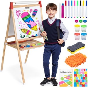SUGIFT Kids Wooden Easel with Paper Roll - Adjustable Magnetic Double Sided Drawing Board, Children Art Easel for 3~12 Years Kids Painting Drawing - 1 of 4