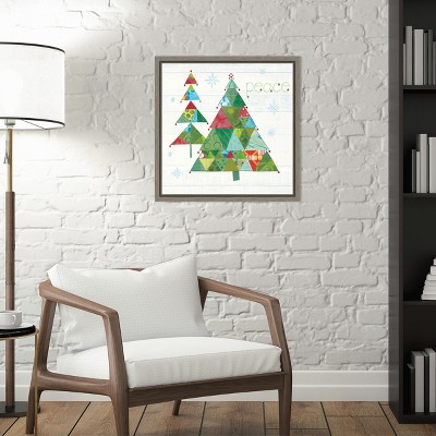 Christmas Patchwork Tree Canvas Wall Art with Grey Frame