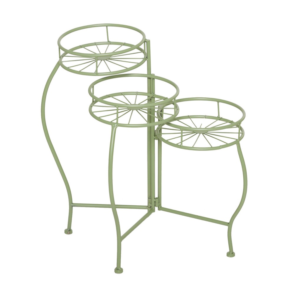 Photos - Plant Stand 21.45" Transitional Iron Planter Stand Green - Olivia & May