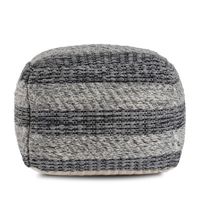 Handwoven Striped Gray Pouf Ottoman with Eco-Friendly Bead Fill