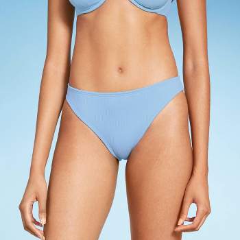 Women's Ribbed High Leg Cheeky High Waist Bikini Bottom - Wild Fable™ Light  Blue XL