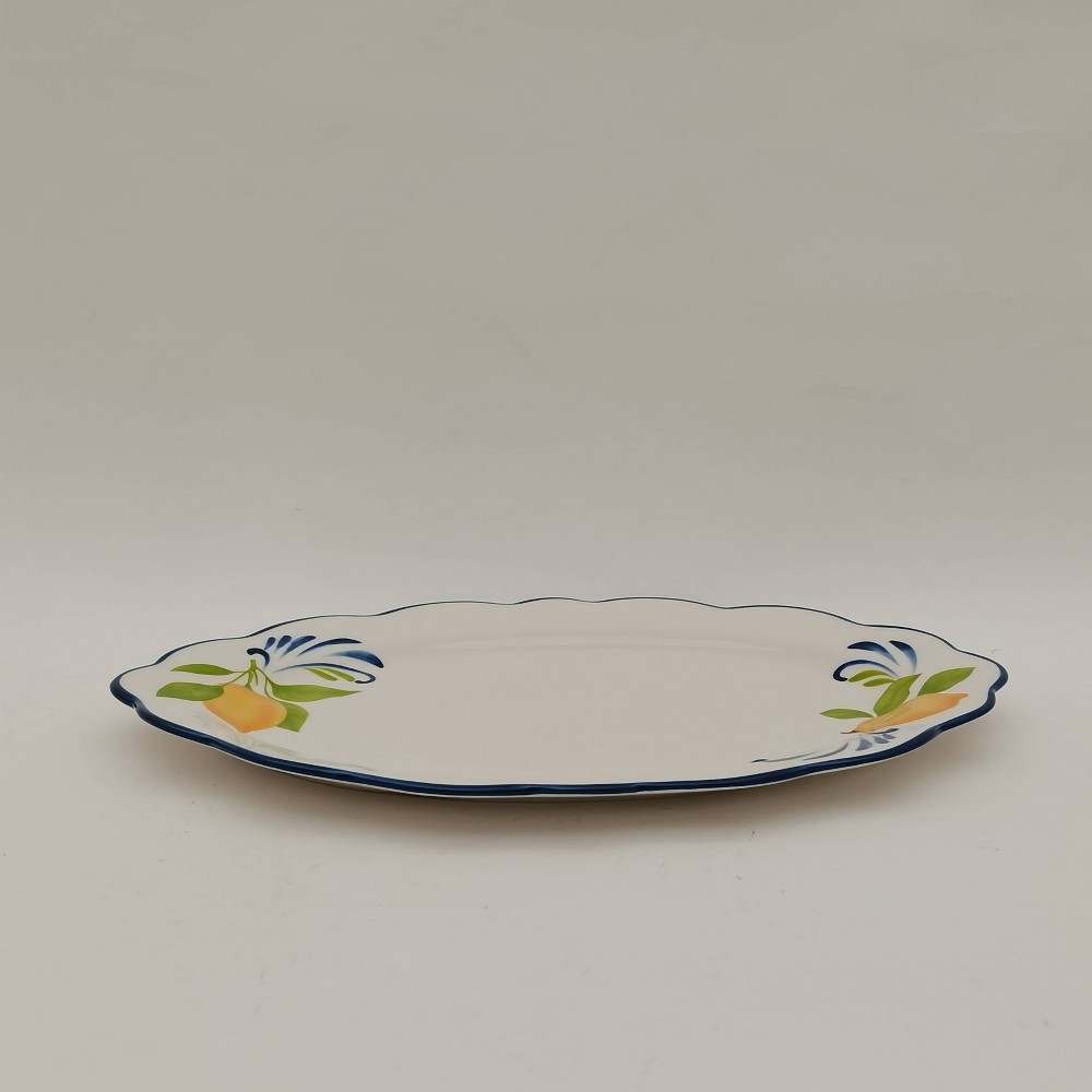 Photos - Serving Pieces Muchoise 15.75" Ceramic Oval Serving Tray White/Blue Edge