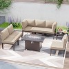 ALAULM 8 Pieces Metal Patio Furniture Set Modern Metal Outdoor Conversation Sets w/45"Propane Fire Pit Table, Patio Sectional Sofa w/5 "Cushion, Sand - 2 of 4