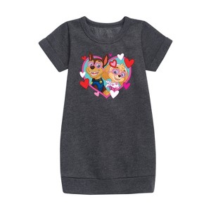 - Paw Patrol - Chase Sky Hearts Graphic Short Sleeve Fleece Dress - 1 of 4