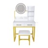Gulches Small Makeup Vanity Table with 2 Drawers & 3 Open Shelves, Sturdy Metal Legs,Metal Chair, Spacious Desktop Makeup Trays,Dressing Table,White - 3 of 4