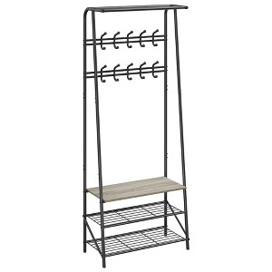 4-in-1 Entryway Hall Tree with Coat Rack, Shoe Bench & Hooks, Industrial Metal Frame Organizer - 1 of 4