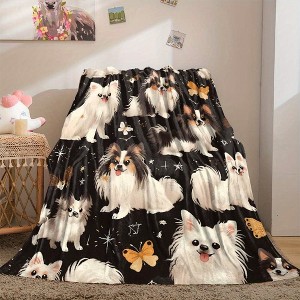 Cozy Papillon Dog Pattern Flannel Car Nap Blanket - All-Season Polyester Interior Accessory, Pet Lover Gift, Christmas Gifts - 1 of 4