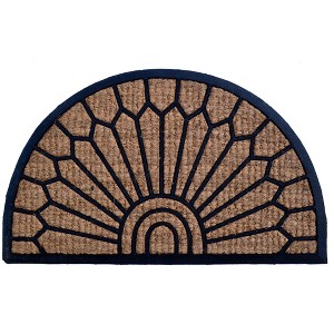 HomeRoots 18" X 30" Brown and Black Rubber Geometric Outdoor Semi Circle Door Mat - 1 of 4