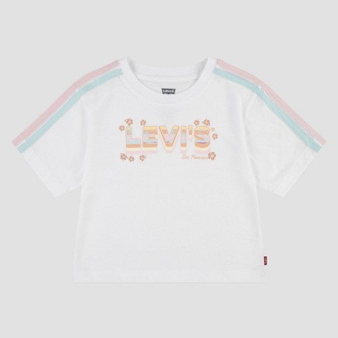 Levi s Girls Short Sleeve Retro Striped Mid Crop T Shirt White XL