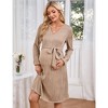 YesFashion Women Long Sleeve Maternity Nursing Dress Casual V Neck Breastfeeding Ribbed Knit Belt Pregnancy Dresses - 3 of 4