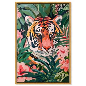 Art Remedy Tiger Hidden in Tropics Tropical Jungle Animals Wall Art Framed - 1 of 4